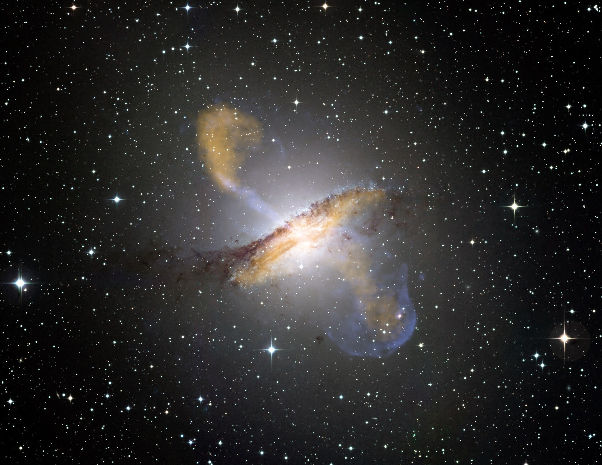 Shows an image of an active galaxy 